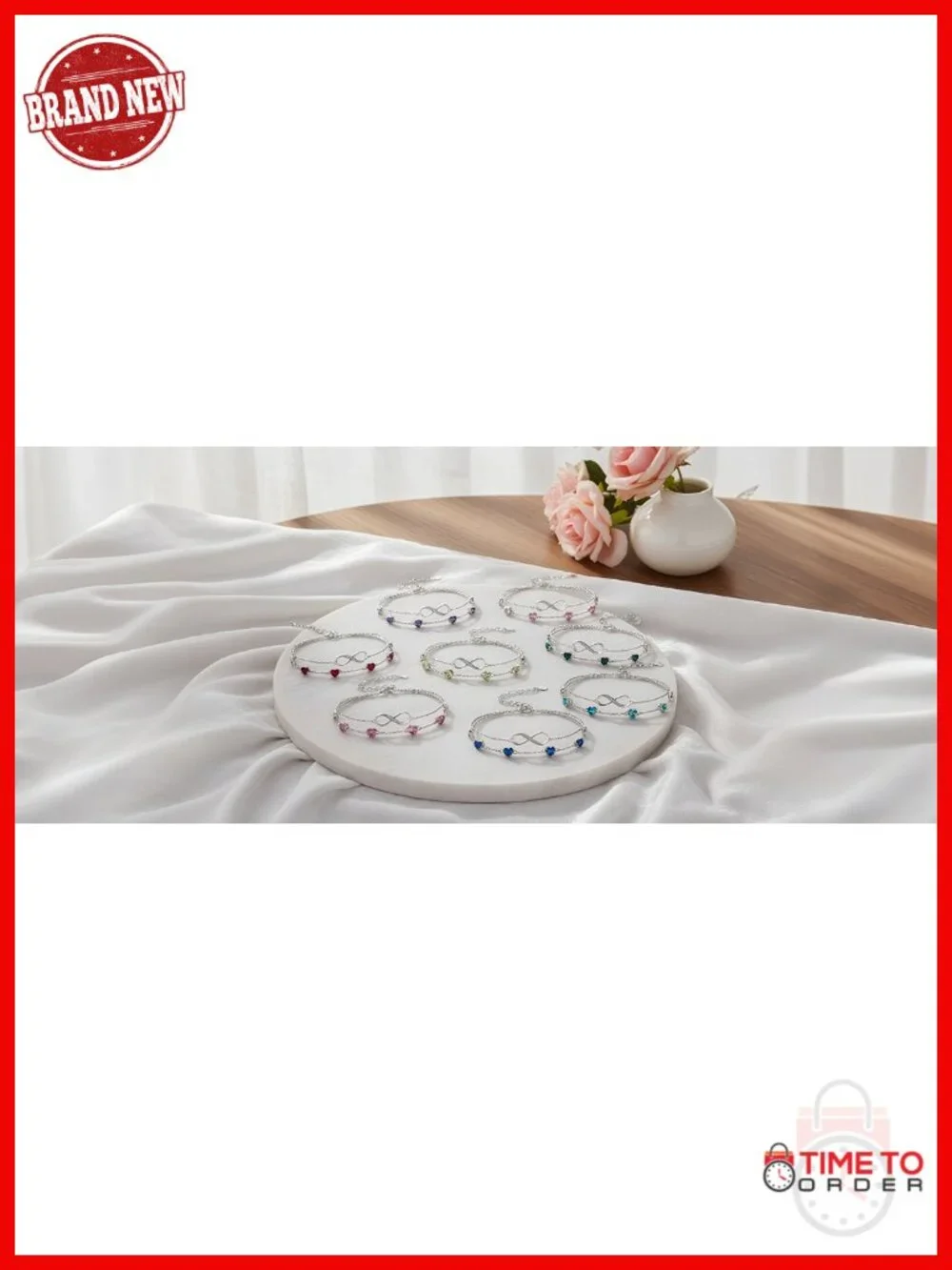 Infinity Birthstone Charm Link Bracelet/Anklet 925 Sterling Silver Adjustable